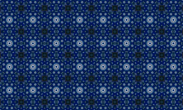 Soyut arkaplanı olan kusursuz bir model. Siyah ve mavi renkli klasik çiçek deseni..