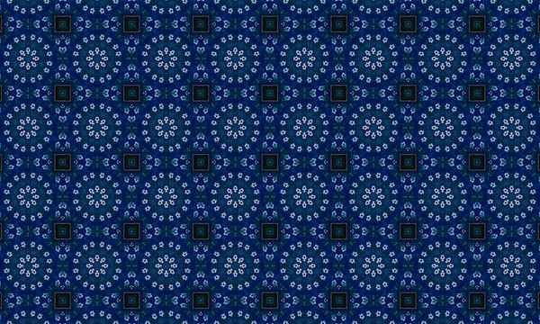 Soyut arkaplanı olan kusursuz bir model. Siyah ve mavi renkli klasik çiçek deseni..