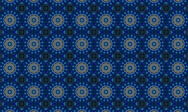 Soyut arkaplanı olan kusursuz bir model. Siyah ve mavi renkli klasik çiçek deseni..