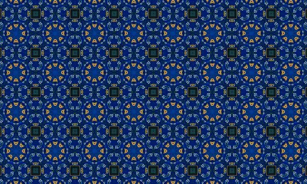 Soyut arkaplanı olan kusursuz bir model. Siyah ve mavi renkli klasik çiçek deseni..