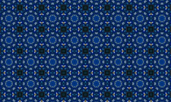 Soyut arkaplanı olan kusursuz bir model. Siyah ve mavi renkli klasik çiçek deseni..