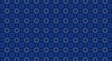 Raster Illustrasyon. Mavi ve beyaz çiçekli kusursuz desen.
