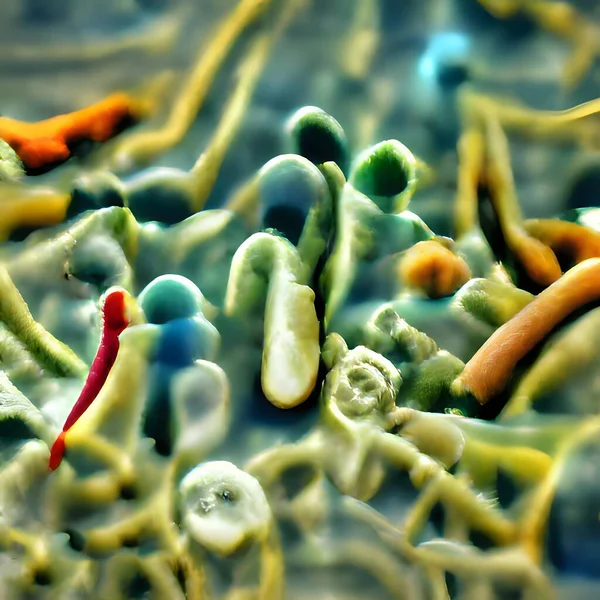 close-up of a virus, a large intestine