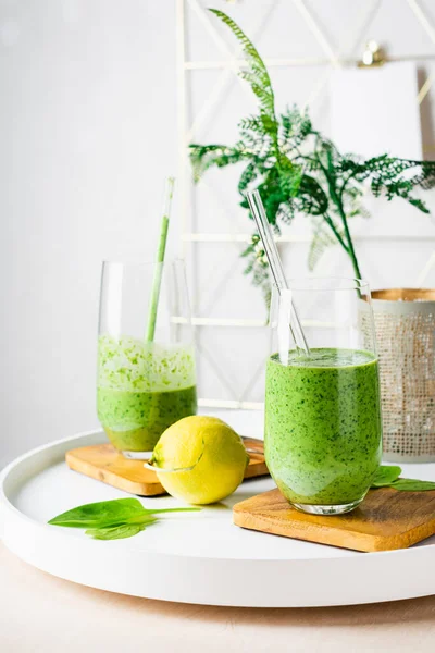 Healthy green smoothie, spinach, lemon. Super food, detox and healthy food.