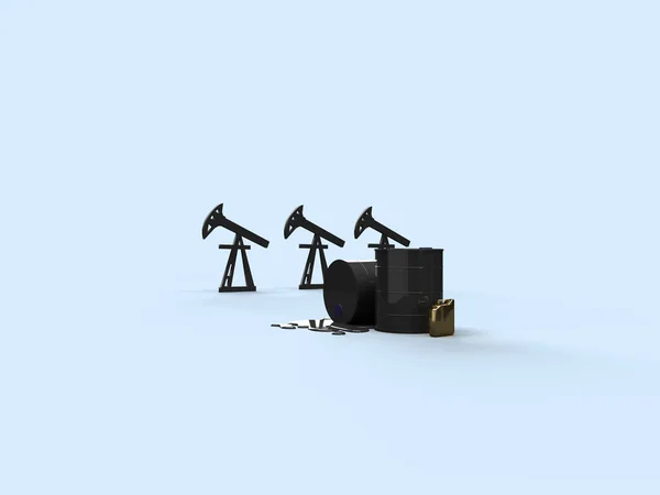 Vykreslení Černé Sudy Olejem Zlatý Kanystr Benzínu Pozadí Olejového Čerpadla — Stock fotografie