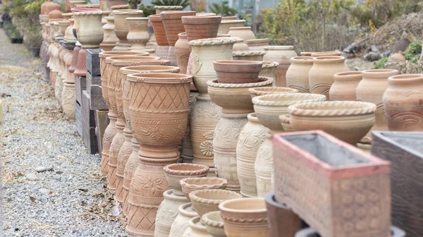 Decorative Handmade Clay Pots Plant Nursery — Stock Photo, Image