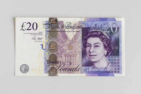 Bank England Tjugo Sedel Bär Bilden Drottning Elizabeth Framsidan — Stockfoto