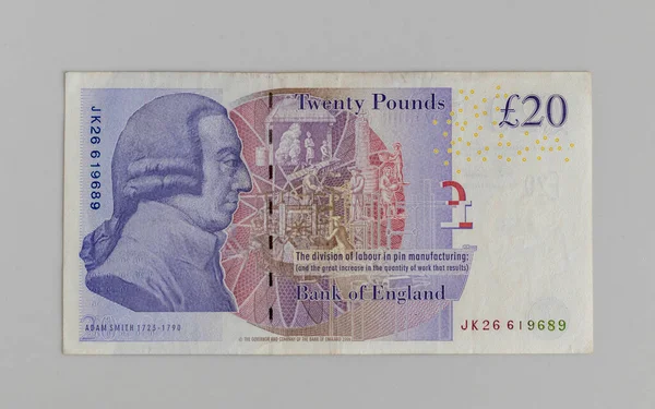 Banque Angleterre Vingt Billets Avec Portrait Économiste Adam Smith — Photo