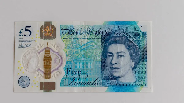 Nota Cinco Libras Bank England Com Imagem Rainha Elizabeth Anverso — Fotografia de Stock