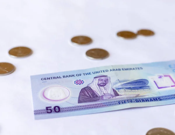 New Dirham Bank Note Selective Focus Blur Backgrounda — 스톡 사진