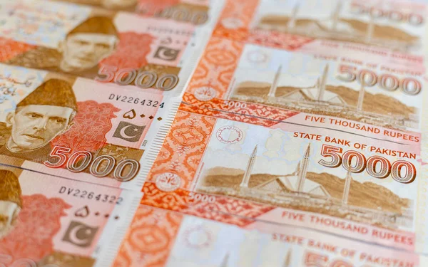 Five Thousand Pakistani Rupees Banknotes Close View Selective Focus — 스톡 사진