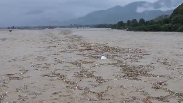 Сильные Муссонные Дожди Вызывают Наводнение Реке — стоковое видео