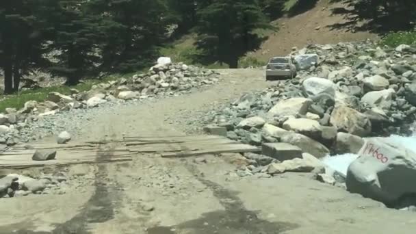 Wood Logs Use Bridge Water Stream Kalam Swat Valley — Vídeos de Stock