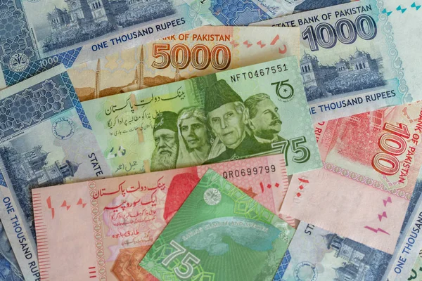 Fondo Los Billetes Denominación Diferente Pakistán — Foto de Stock