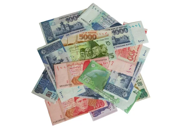 Different Denomenation Pakistani Currency Notes New Rupees Note White Isolated — Stock Photo, Image