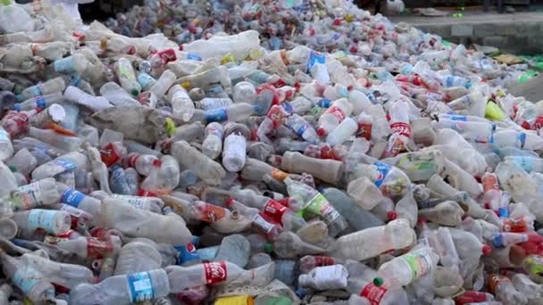 Kunststoff Gebrauchte Flaschen Werden Recycelt — Stockvideo