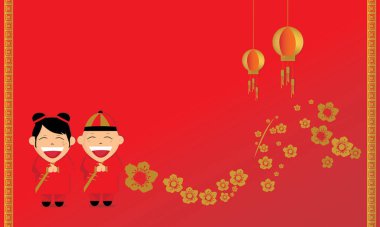 Çinli yeni yıl çifti. vektör İnsanlar karakterleri 