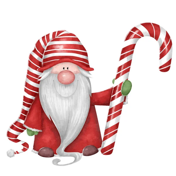 Roztomilý kreslený skřítek. Vánoční symbol. Nový rok Santa s cukrovím. Vhodné pro dekorace, dárkové pozvánky, papír, atd.. — Stock fotografie