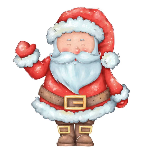 Nový rok ilustrace Santa Claus na bílém pozadí. Legrační symbol svátku - Santa Claus. Ilustrace k Vánocům. Vhodné pro pohlednice, pozvánky, potisky, dárky, atd.. — Stock fotografie