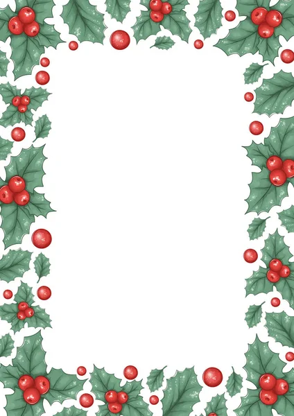 Christmas frame with holly. Great for posters, posters, cards, invitations, banners, and more. Digital illustration. Christmas background. — Stock Photo, Image