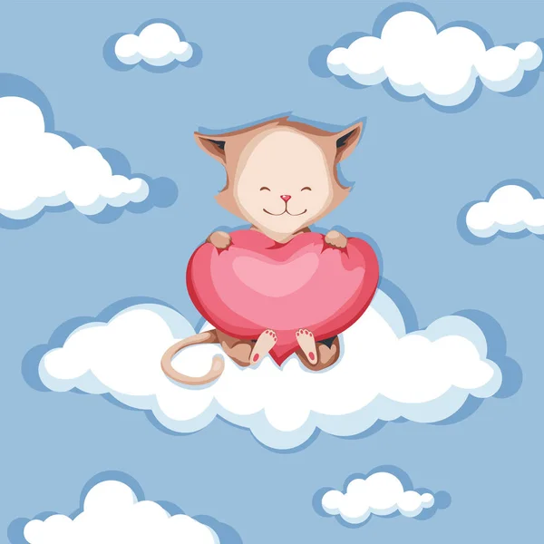 有爱心的猫在云上.适用于婴儿卡片、海报等 — 图库矢量图片