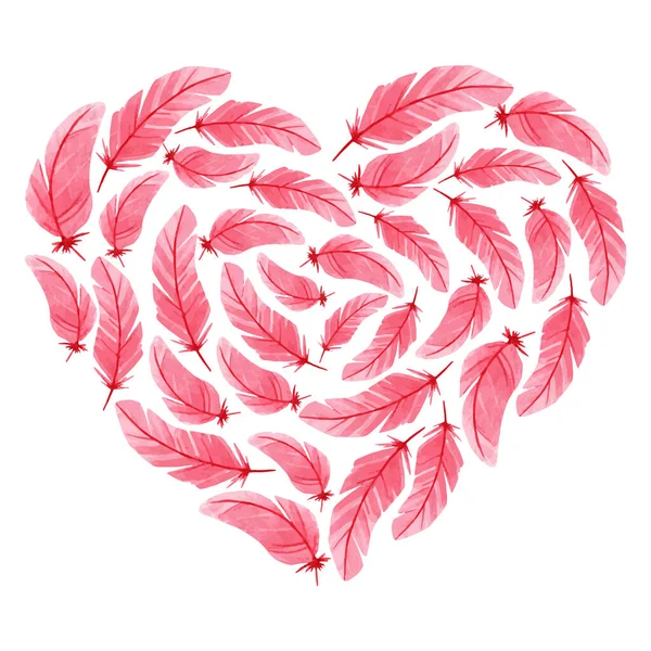 ピンクの羽でできたハート。バレンタインデーイラスト — ストックベクタ