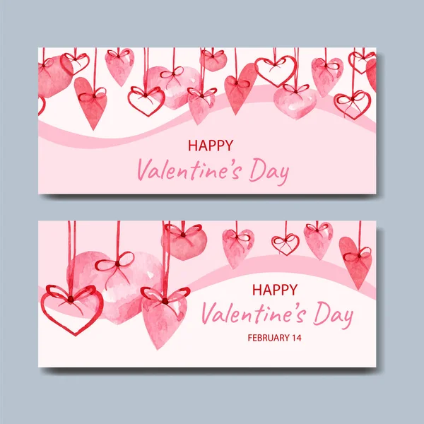 Hand-drawn horizontal valentines day banner with colorful hearts. Flat design. Great for postcards, posters, flyers, banners. — Stock Vector