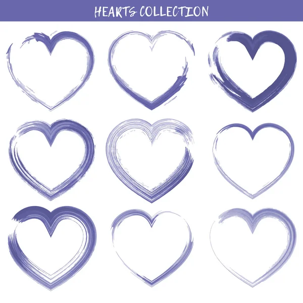 情人节用笔画的一套心形图案。象征，紫色心形的象征 — 图库矢量图片