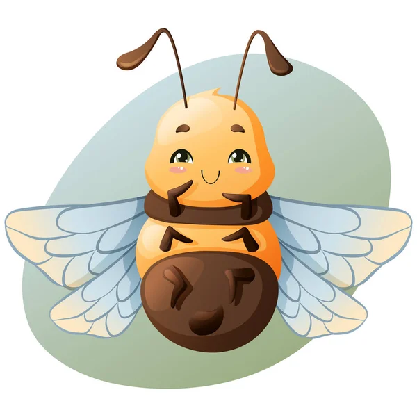 Dessin animé joyeux abeille volante avec de grands yeux aimables. Caractère d'insecte. Mignon bourdon. — Image vectorielle