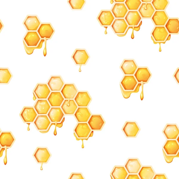 Modèle sans couture avec nid d'abeilles sur fond blanc. Texture estivale pour papier peint, tissu, papier. — Image vectorielle