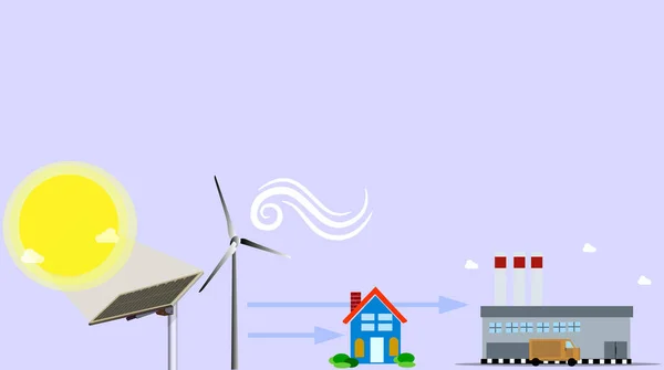 Illustration Alternativer Kraftstoffvektoren Grüne Und Saubere Energiequelle Windturbine Und Solarmodul — Stockvektor