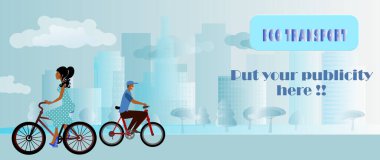 A girl and a boy who travel around the city to their daily tasks by bicycle. Non-polluting alternative transport concept. vector illustration