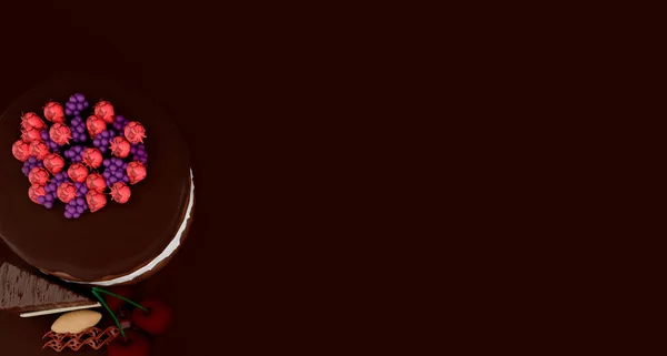 Шоколадний Шматочок Ожиною Малиною Вишнею Шматочком Торта Пантетоном Шоколадному Фоні — стокове фото