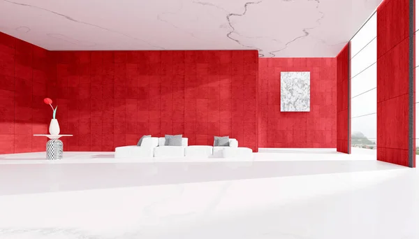 Luxury Interior Design Wide Space Abstract Painting Reddish Material Walls — Stockfoto