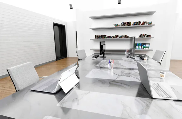 Ortak çalışan şirket içi iç işleri. İç mimari ve iş tasarımı. 3d Görüntü