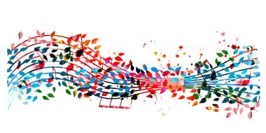 Canlı konserler, müzik festivalleri, gösteriler, parti broşürleri için renkli müzik vektörlü müzikal tanıtım posteri