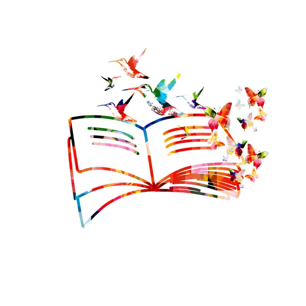 Czytanie Wiedza Koncepcja Edukacji Kolorowa Inspirująca Otwarta Książka Odizolowana Zaprojektuj — Wektor stockowy