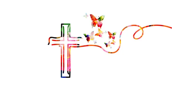 Векторна Ілюстрація Різнокольорового Хреста Метеликами — стоковий вектор