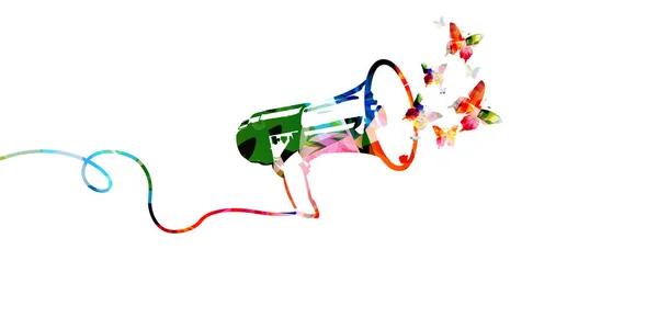 Megáfono Colorido Con Mariposas Ilustración Vectorial — Vector de stock
