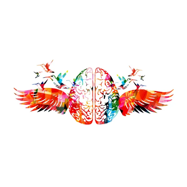 Colorful Brain Wings Symbol Creative Writing Idea Inspiration Education Learning — Stock Vector