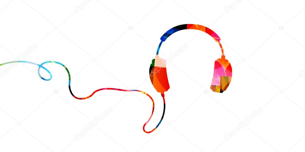 Musical promotional poster with headphones, colorful vector for live concert events, music festivals, shows, party flyer