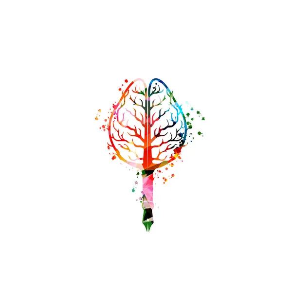 Cerebro Colorido Árbol Con Lápiz Notas Musicales Aisladas Escritura Creativa — Vector de stock