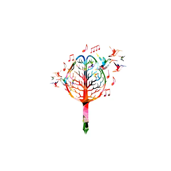 Цветной Мозг Дерева Карандашом Музыкальными Нотами Изолирован Творческое Письмо Сочинение — стоковый вектор