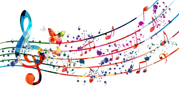 Affiche Promotionnelle Musicale Colorée Avec Des Notes Musicales Des Papillons — Image vectorielle