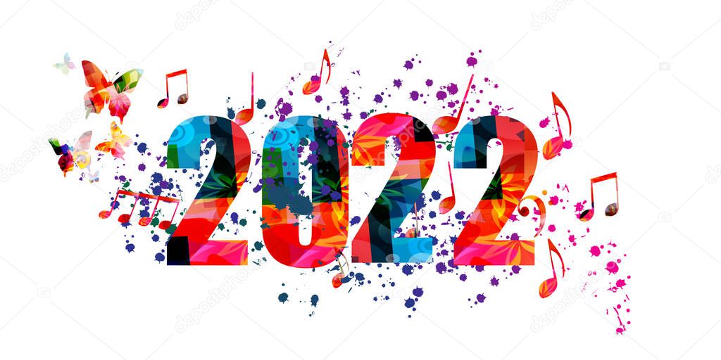 Happy 2022 New Year colorful inscription vector illustration. Happy New Year banner for seasonal holidays flyers, greetings and invitations, Christmas themed congratulations and cards