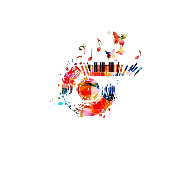 Affiche Promotionnelle Musicale Colorée Avec Disque Vinyle Notes Musique Illustration — Image vectorielle