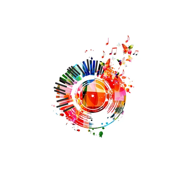 Красочный Музыкальный Рекламный Плакат Виниловым Диском Музыкальными Нотами Изолированные Векторные — стоковый вектор