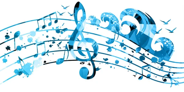 Affiche Musicale Avec Notes Musicales Vagues Goélands Illustration Vectorielle Isolée — Image vectorielle
