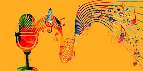 Streszczenie Plakatu Muzycznego Nutami Muzycznymi Instrumentami Żółtym Tle — Wektor stockowy