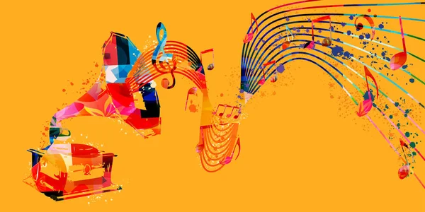 Abstract Musical Poster Music Notes Instruments Yellow Background — Stock Vector